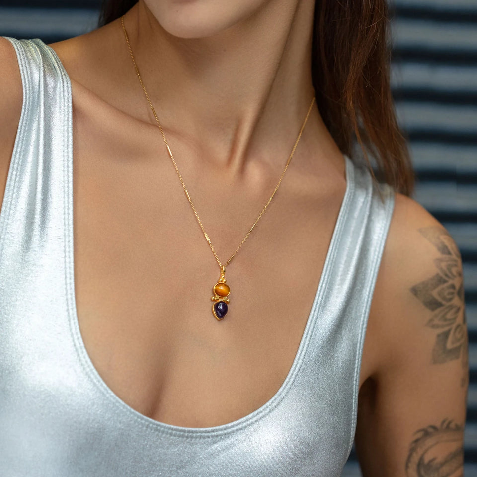 Odisea Tiger Eye and Amethyst Necklace