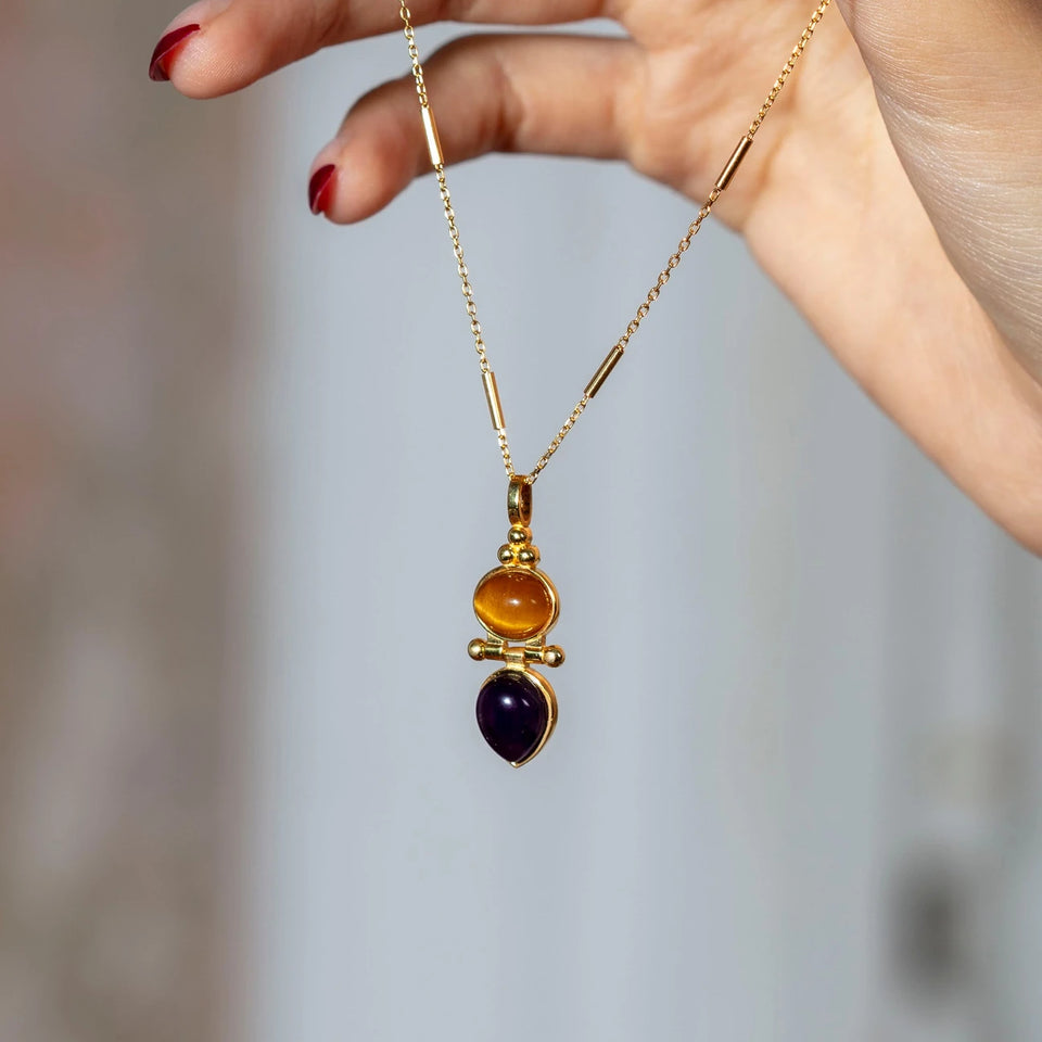Odisea Tiger Eye and Amethyst Necklace