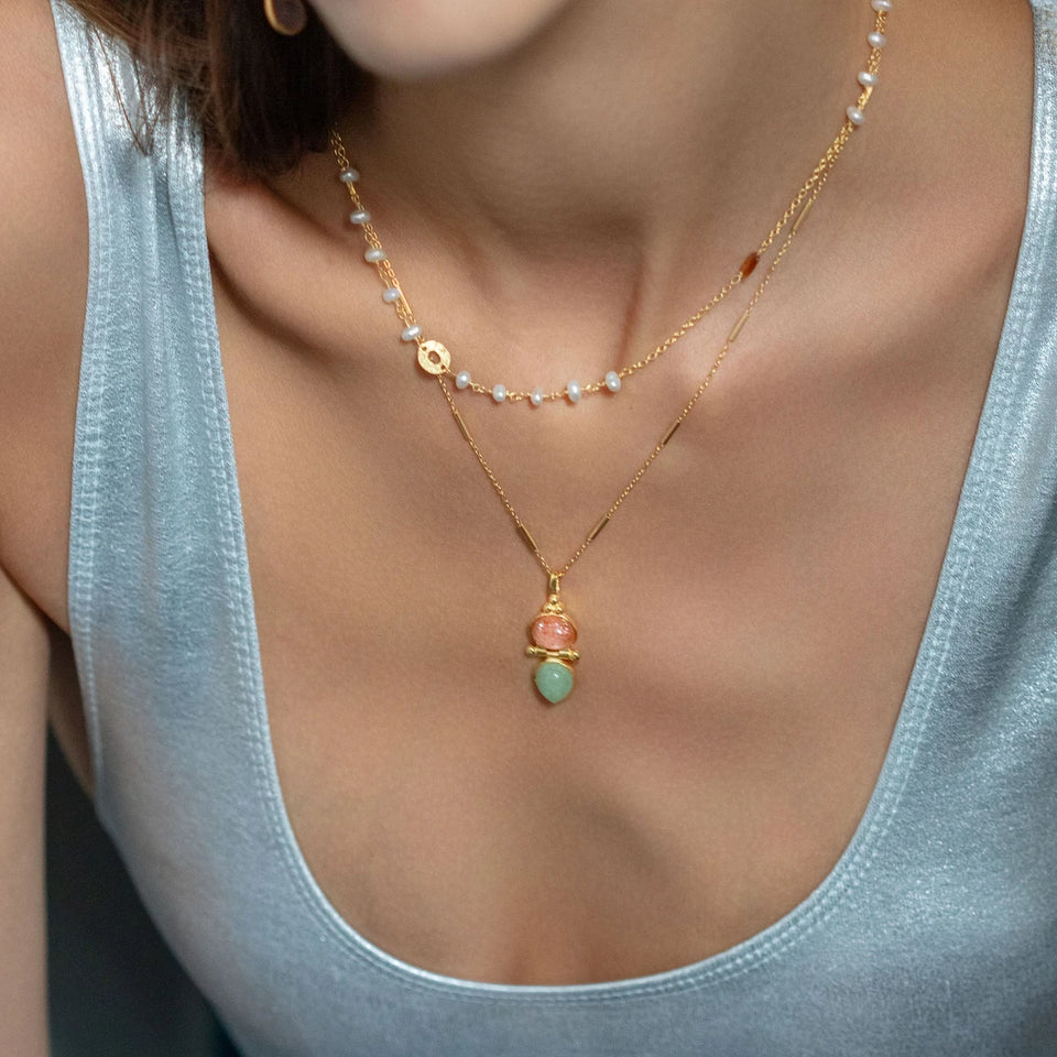Odisea Strawberry Quartz and Aventurine Necklace