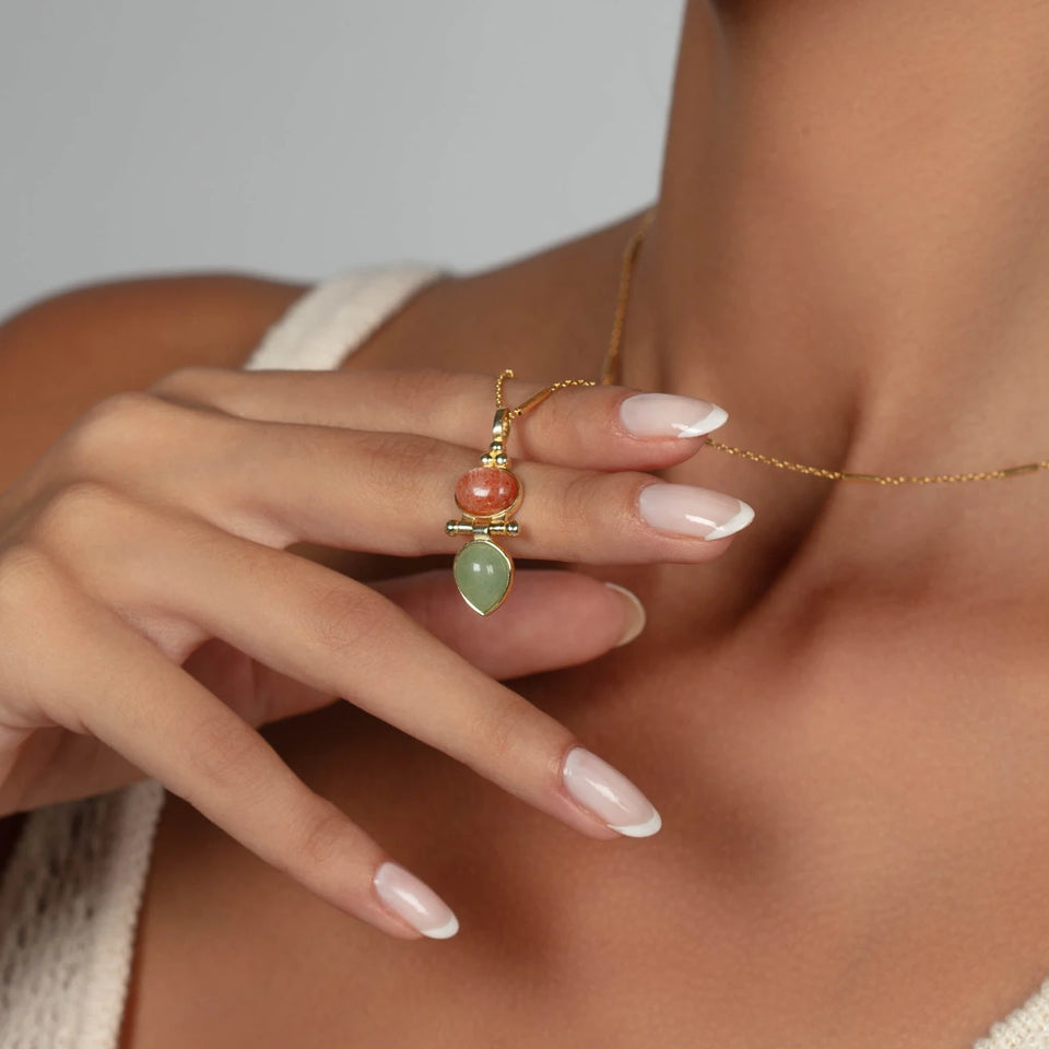Odisea Strawberry Quartz and Aventurine Necklace